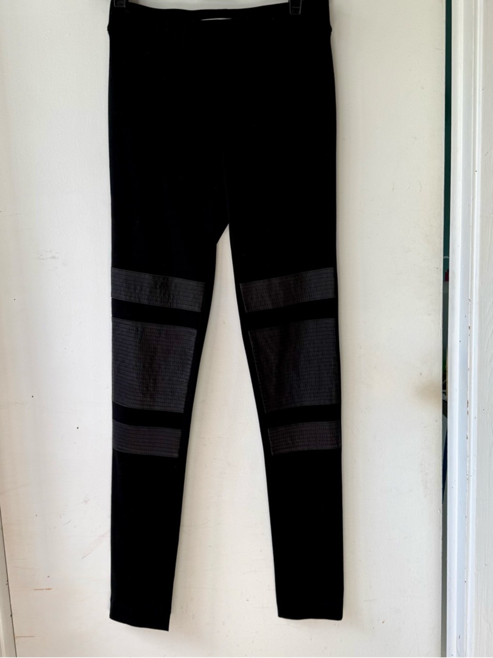 Diane Von Furstenberg DVF Black leather Paneled Leggings, 2, S